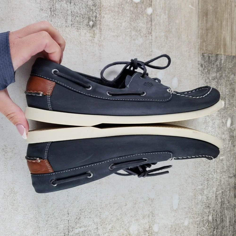 Johnston & Murphy Zeke Kids Boat Shoes Sz 7 M Navy Oild Nubuck Sneakers